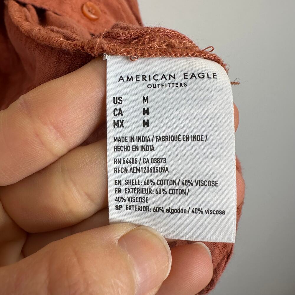 American Eagle Rust Orange Perfect Button-Up Shirt - image 7